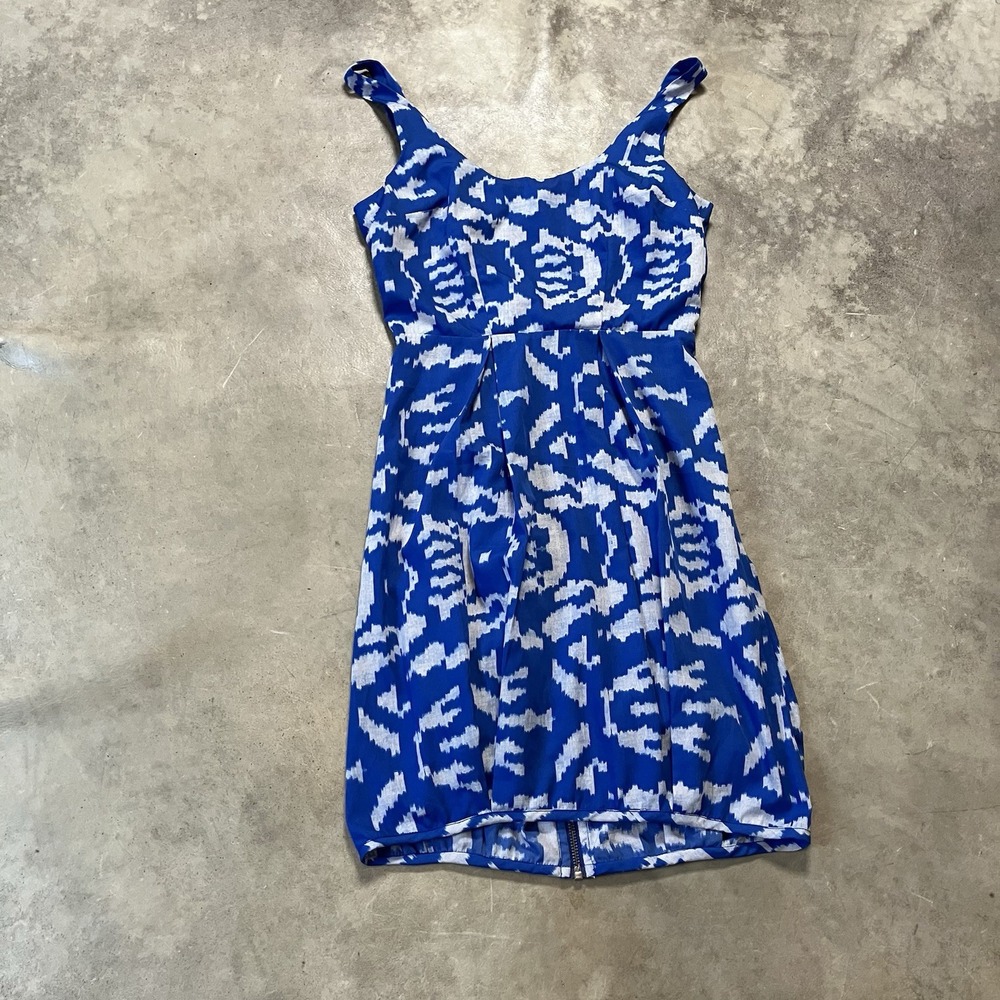 Silence & Noise By Anthropologie Dress Womens Sz 0 Blue Printed Sleeveless Silk